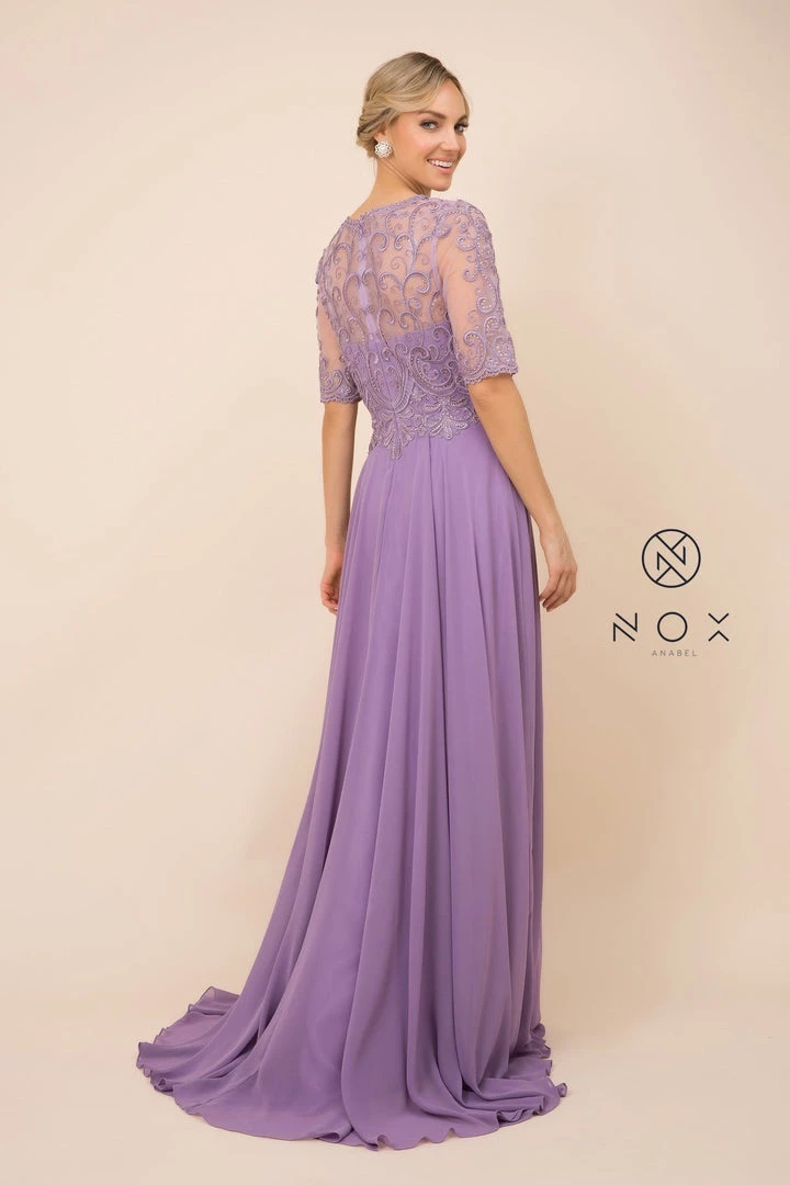 Mid-Sleeve Gown With Embellished Bodice By Nox Anabel Y538 4 Mid-Sleeve Gown With Embellished Bodice By Nox Anabel Y538
