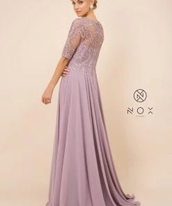 Mid-Sleeve Gown With Embellished Bodice By Nox Anabel Y538 14 Mid-Sleeve Gown With Embellished Bodice By Nox Anabel Y538