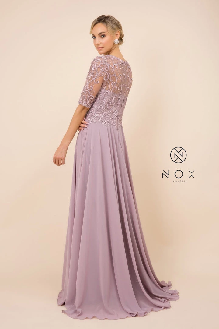 Mid-Sleeve Gown With Embellished Bodice By Nox Anabel Y538 8 Mid-Sleeve Gown With Embellished Bodice By Nox Anabel Y538