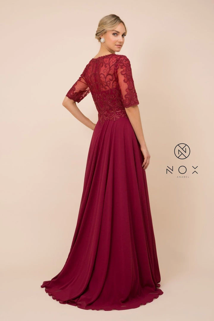 Mid-Sleeve Gown With Embellished Bodice By Nox Anabel Y538 6 Mid-Sleeve Gown With Embellished Bodice By Nox Anabel Y538
