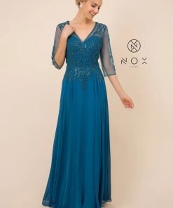 Mid-Sleeve Gown With Sequin Bodice By Nox Anabel H537