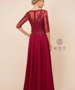 Mid-Sleeve Gown With Sequin Bodice By Nox Anabel H537