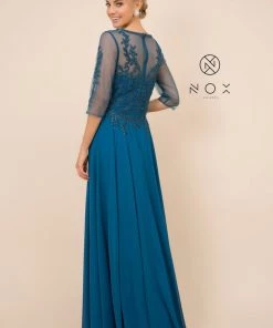 Mid-Sleeve Gown With Sequin Bodice By Nox Anabel H537