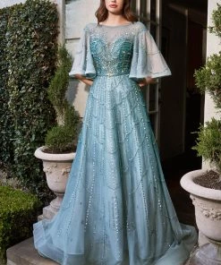 Prom Mid-Sleeve Tulle Gown By Cinderella Divine B719