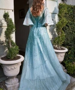 Prom Mid-Sleeve Tulle Gown By Cinderella Divine B719