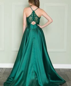 Mikado A-line Gown With Lace Back By Poly USA 8762 Prom