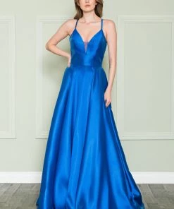 Mikado A-line Gown With Lace Back By Poly USA 8762 Prom