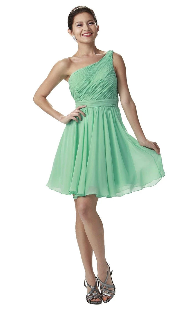 Mint Green Short One Shoulder Ruched Dress By Poly USA 3 Mint Green Short One Shoulder Ruched Dress By Poly USA