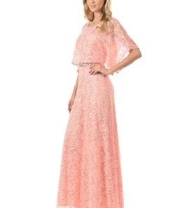 Lenovia Mint Long Sequined Lace Dress With Lace Caplet