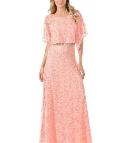 Lenovia Mint Long Sequined Lace Dress With Lace Caplet