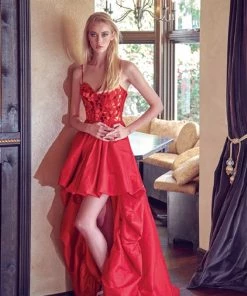 Mirror Beaded High Low Corset Dress By Juliet 252