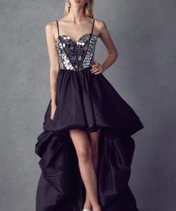 Mirror Beaded High Low Corset Dress By Juliet 252