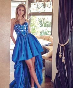 Mirror Beaded High Low Corset Dress By Juliet 252