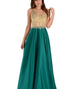 Mocha Long A Line Gown With Lace Applique Bodice By Poly USA 11 Mocha Long A Line Gown With Lace Applique Bodice By Poly USA