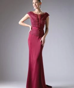 Cap Sleeve Mermaid Gown By Cinderella Divine DS2226