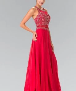 Mock Two-Piece Dress With Beaded Illusion Top By Elizabeth K GL2347