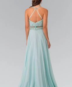 Mock Two-Piece Dress With Beaded Illusion Top By Elizabeth K GL2347
