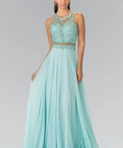 Mock Two-Piece Dress With Beaded Illusion Top By Elizabeth K GL2347