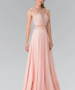 Mock Two-Piece Dress With Beaded Illusion Top By Elizabeth K GL2347