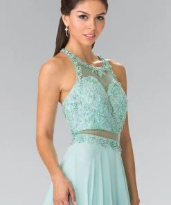 Mock Two-Piece Dress With Beaded Illusion Top By Elizabeth K GL2347