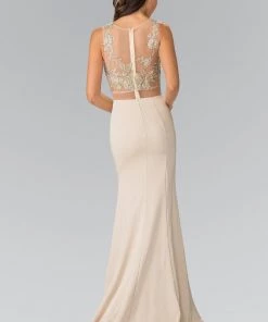 Mock Two-Piece Dress With Embroidered Illusion Top By Elizabeth K GL2247 Prom