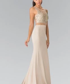 Mock Two-Piece Dress With Embroidered Illusion Top By Elizabeth K GL2247 Prom
