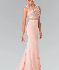 Mock Two-Piece Dress With Embroidered Illusion Top By Elizabeth K GL2247 Prom