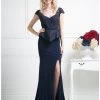Fitted Cap Sleeve Lace Dress With Slit By Cinderella Divine DS317 Prom
