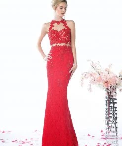 Long Mock Two Piece Lace Dress By Cinderella Divine 1586