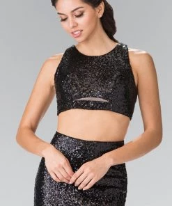 Prom Mock Two-Piece Sequined Dress With Side Cutouts By Elizabeth K GL2333