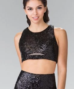 Prom Mock Two-Piece Sequined Dress With Side Cutouts By Elizabeth K GL2333