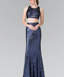 Prom Mock Two-Piece Sequined Dress With Side Cutouts By Elizabeth K GL2333