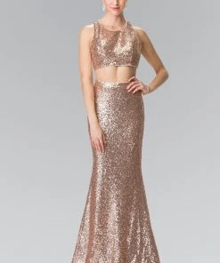 Prom Mock Two-Piece Sequined Dress With Side Cutouts By Elizabeth K GL2333