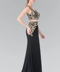 Mock Two-Piece V-Neck Embroidered Dress By Elizabeth K GL2334
