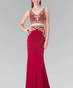 Mock Two-Piece V-Neck Embroidered Dress By Elizabeth K GL2334