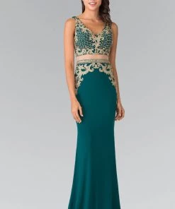 Mock Two-Piece V-Neck Embroidered Dress By Elizabeth K GL2334