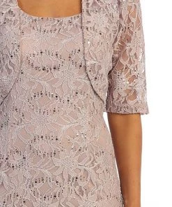 Modest Short Lace Dress With Matching Jacket By Celavie 2462-S Bridesmaid Dresses