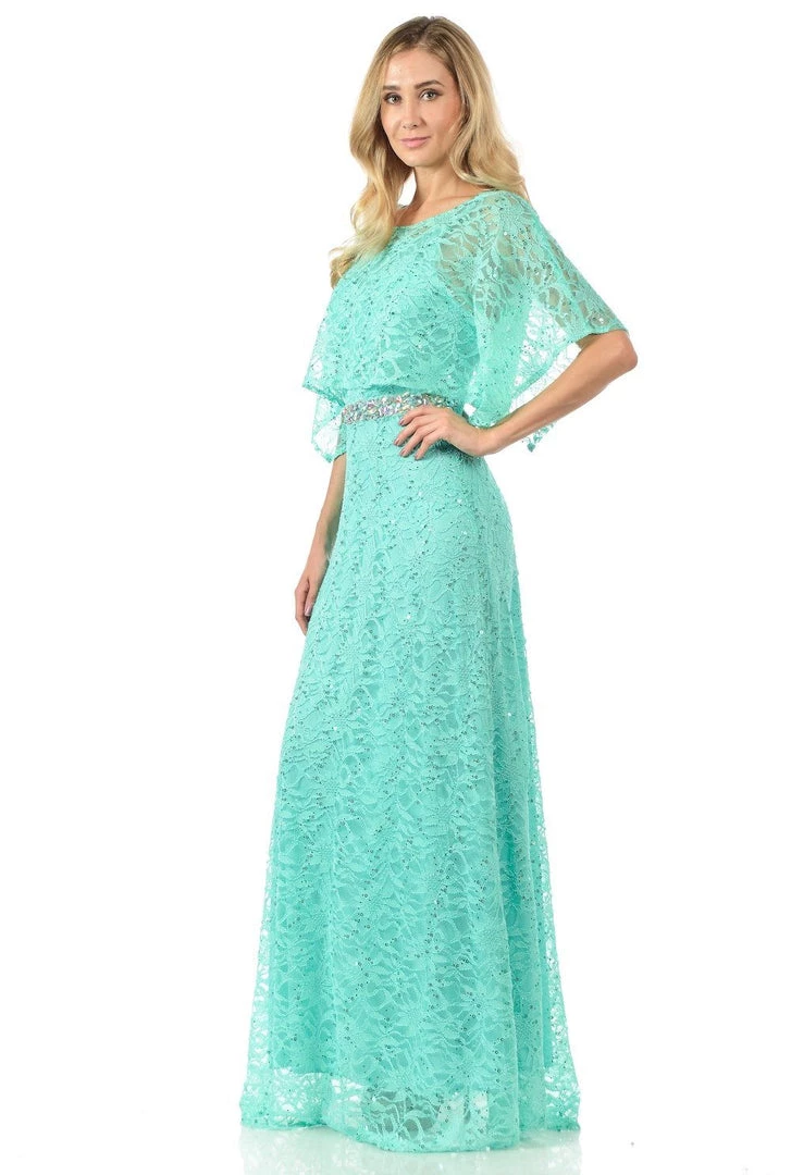 Lenovia Navy Blue Long Sequined Lace Dress With Lace Caplet Prom 11 Lenovia Navy Blue Long Sequined Lace Dress With Lace Caplet Prom