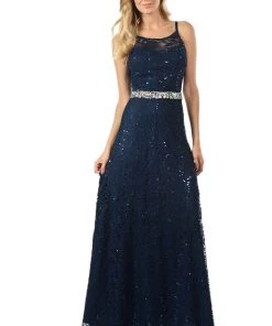 Lenovia Navy Blue Long Sequined Lace Dress With Lace Caplet Prom 33 Lenovia Navy Blue Long Sequined Lace Dress With Lace Caplet Prom