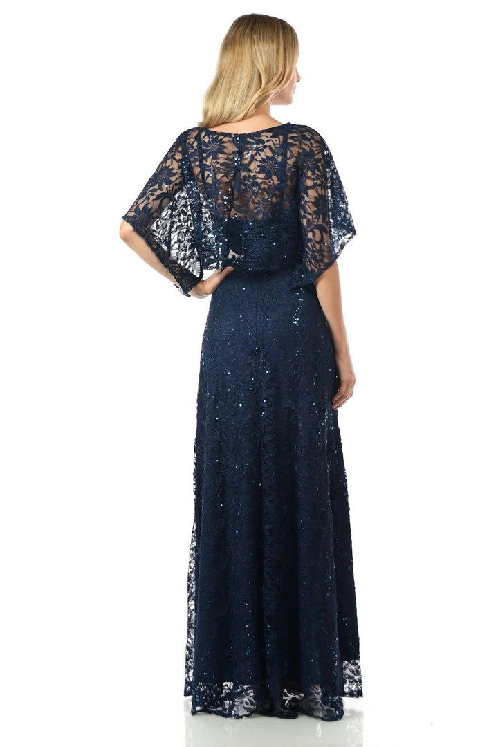 Lenovia Navy Blue Long Sequined Lace Dress With Lace Caplet Prom 7 Lenovia Navy Blue Long Sequined Lace Dress With Lace Caplet Prom