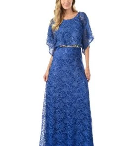 Lenovia Navy Blue Long Sequined Lace Dress With Lace Caplet Prom 51 Lenovia Navy Blue Long Sequined Lace Dress With Lace Caplet Prom