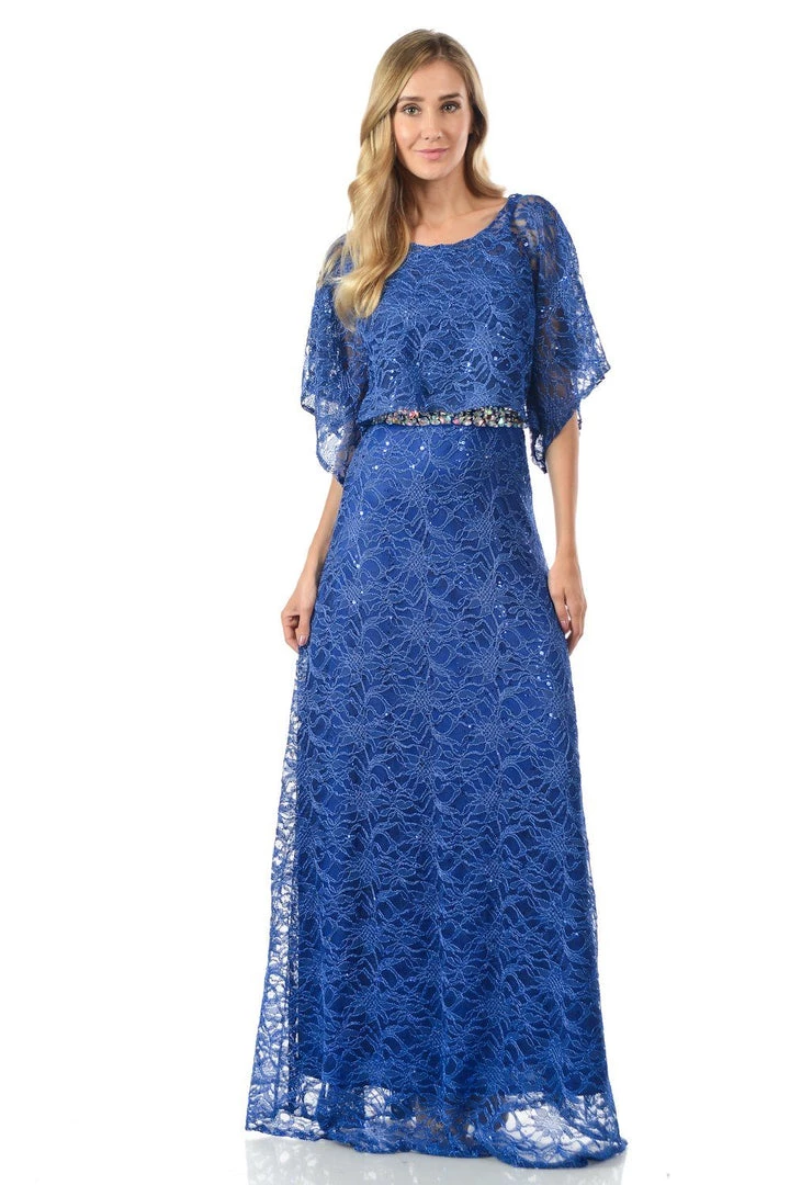 Lenovia Navy Blue Long Sequined Lace Dress With Lace Caplet Prom 22 Lenovia Navy Blue Long Sequined Lace Dress With Lace Caplet Prom