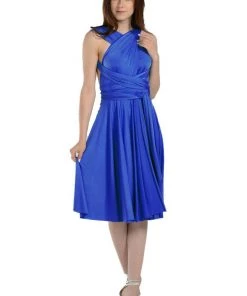 Navy Blue Short Convertible Jersey Dress By Poly USA Prom