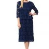 Mother Of The Bride Dresses Navy Blue Short Floral Lace Dress With Sleeves By Lenovia