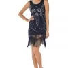 Navy Short Sequined Flapper Fringe Dress By Poly USA