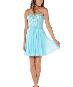 Navy Short Strapless Dress With Sequined Top By Poly USA Prom