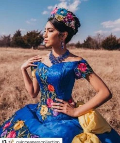 LA Glitter By House Of Wu Off Shoulder Floral Charro Quinceanera Dress By LA Glitter 24061
