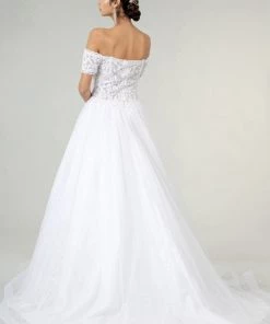 Elizabeth K Off Shoulder Glitter Bridal Gown By GLS Gloria GL1936