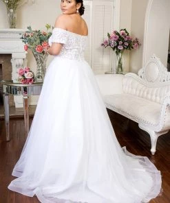 Elizabeth K Off Shoulder Glitter Bridal Gown By GLS Gloria GL1936 12 Elizabeth K Off Shoulder Glitter Bridal Gown By GLS Gloria GL1936