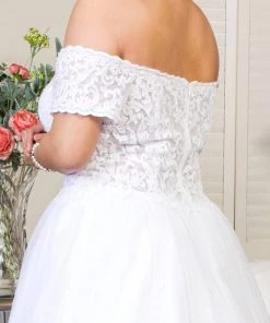 Elizabeth K Off Shoulder Glitter Bridal Gown By GLS Gloria GL1936 14 Elizabeth K Off Shoulder Glitter Bridal Gown By GLS Gloria GL1936